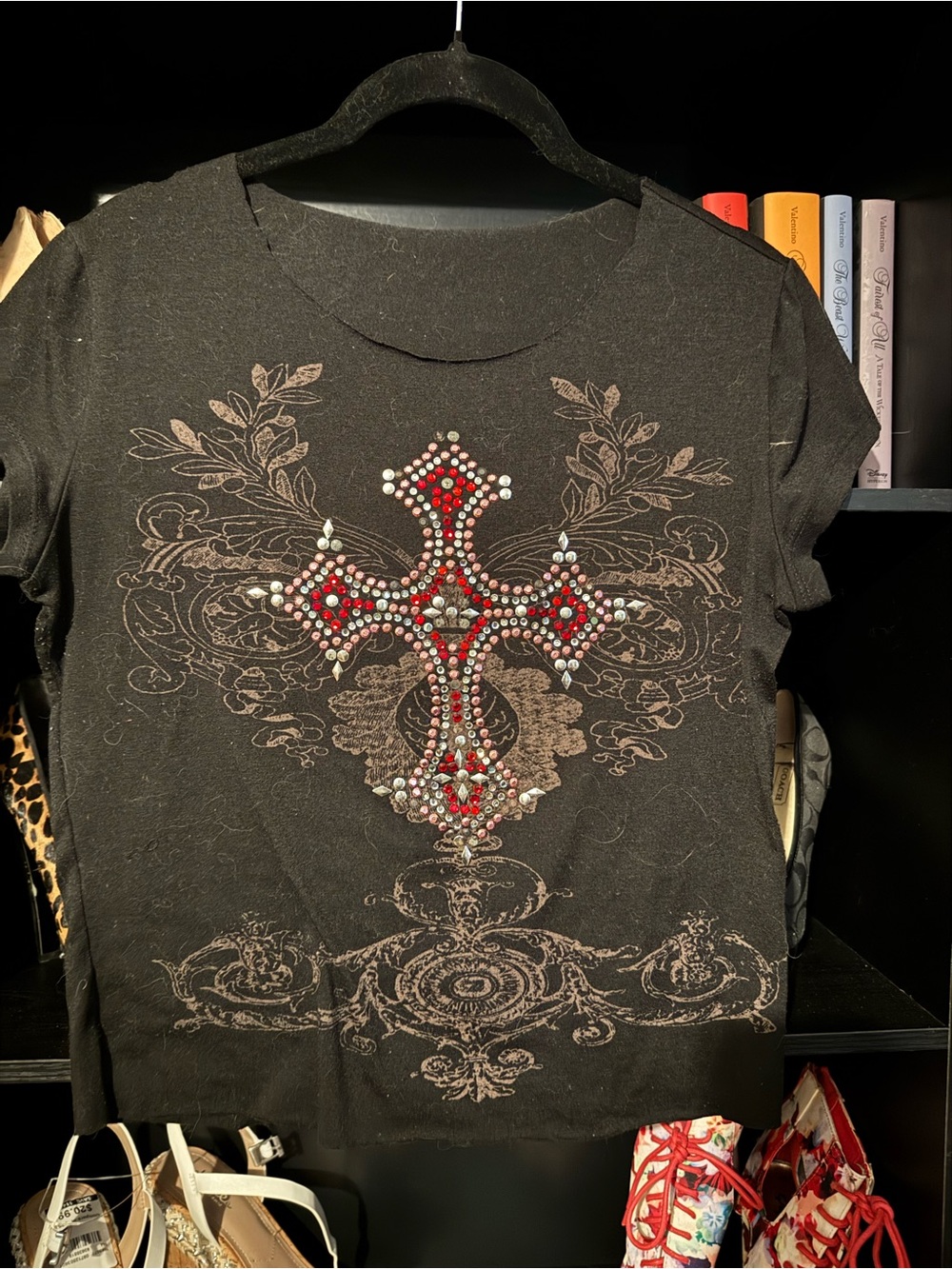 Black Studded Cross Short-Sleeve Tee